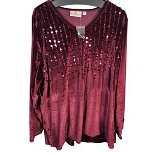 Quacker Factory Sequin Vlevet V-Neck Velour Blouse Shirt Women's 2X XXL NWT NEW